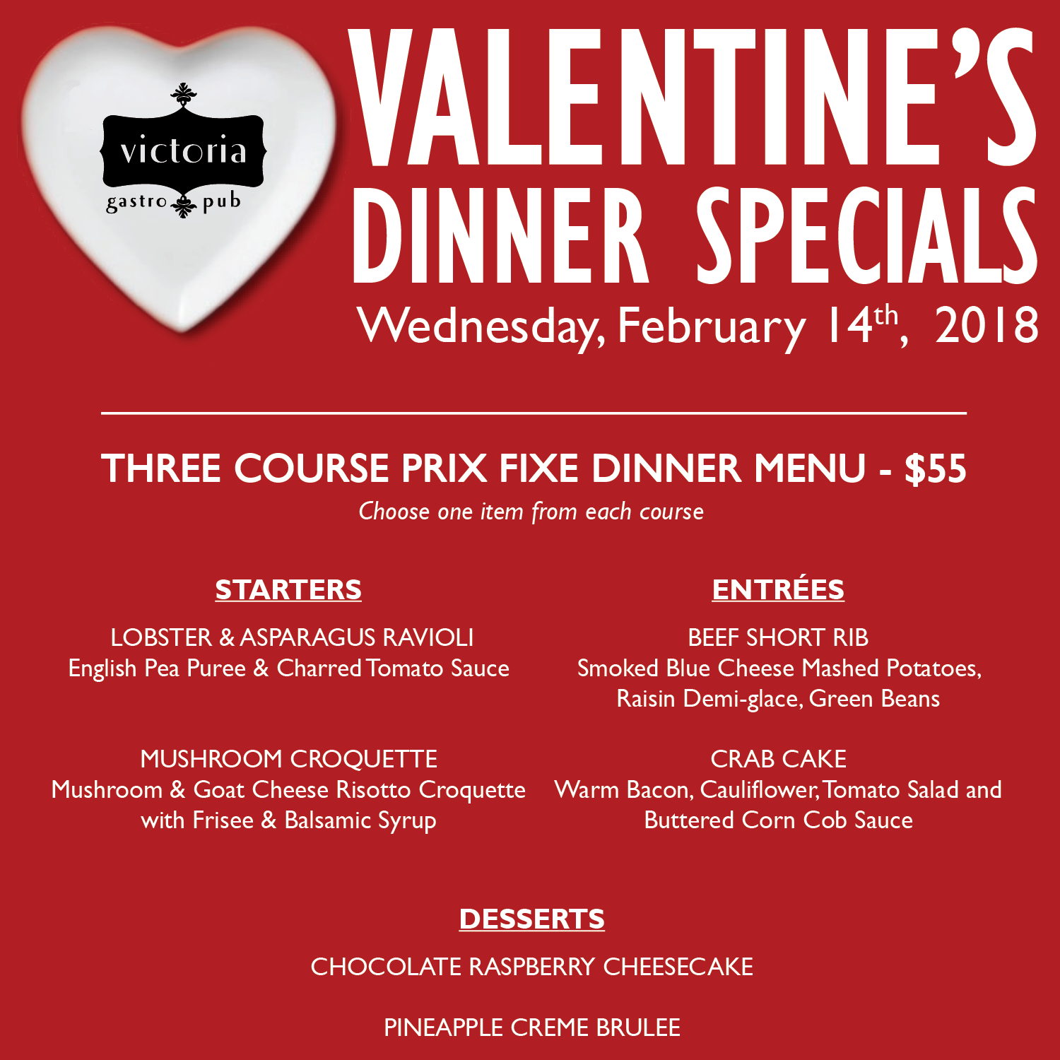 Valentine's Dinner Specials - Victoria Gastro Pub