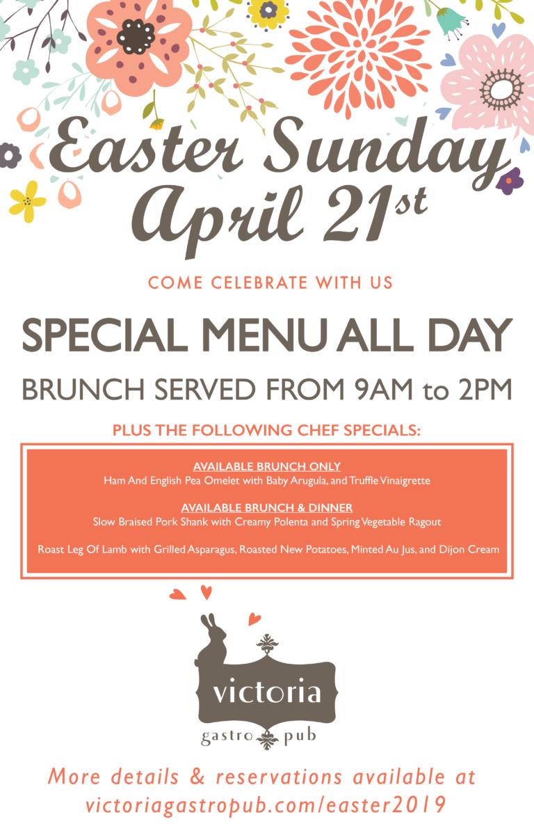 Easter Brunch & Dinner Specials at the Pub Victoria